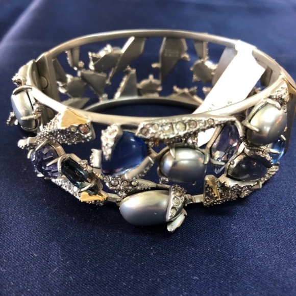 Alexis Bittar multi crystal matte rhodium 10k gold plated brass bangle bracelet - Picture 1 of 8